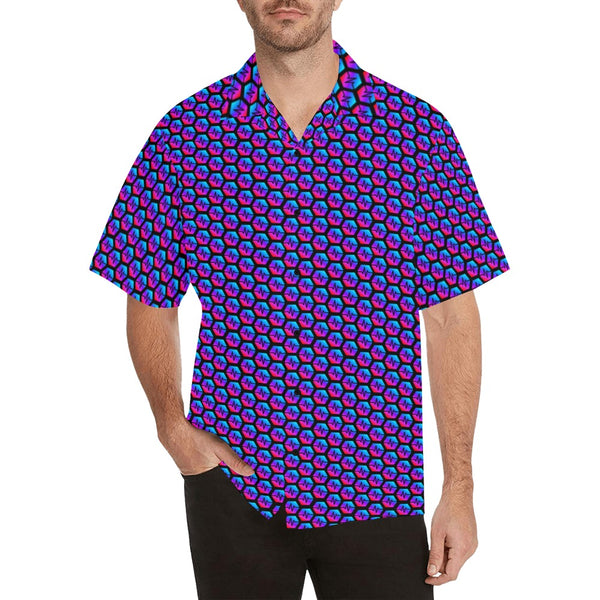 Pulses Small Black Men's All Over Print Hawaiian Shirt