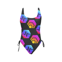 Hex Pulse Combo Black Drawstring Side One-Piece Swimsuit