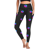 Pulse Small Black All Over Print High Waist Leggings with Pockets