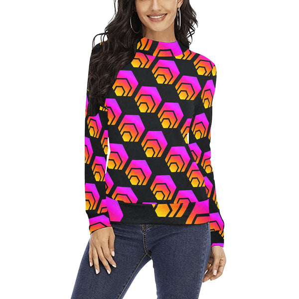 Hex Black Women's All Over Print Mock Neck Sweater