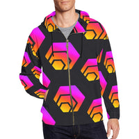 Hex Black Tapered Men's All Over Print Full Zip Hoodie