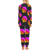 Hex Black Tapered Women's All Over Print Pajama Set with Trouser Opening