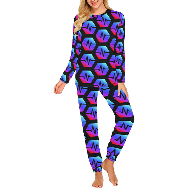 Pulse Black Women's All Over Print Pajama Set with Trouser Opening