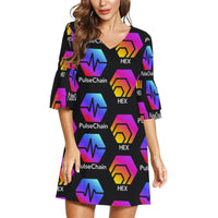 Hex Pulse TEXT Black Half Sleeves V-Neck Mini Dress