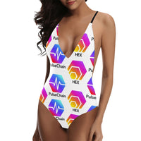 Hex Pulse TEXT Special Edition Women's Lacing Backless One-Piece Swimsuit - Crypto Wearz