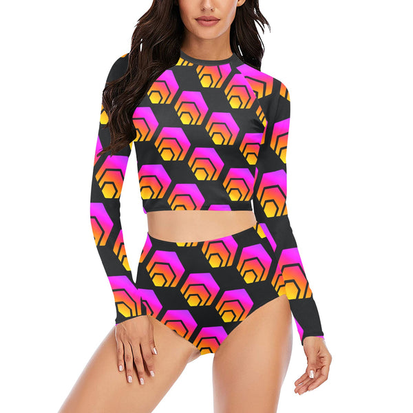 Hex Black Women Long Sleeve Bikini Set