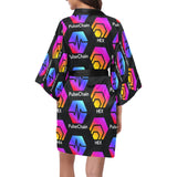 Hex Pulse TEXT Black Women's Short Kimono Robe