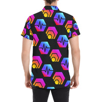 Hex Pulse Combo Black Men's All Over Print Button Down Short Sleeve Shirt