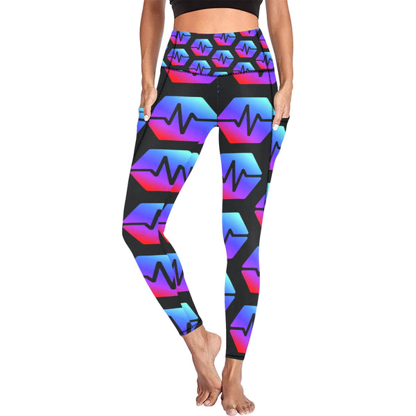 Pulse Black All Over Print High Waist Leggings with Pockets