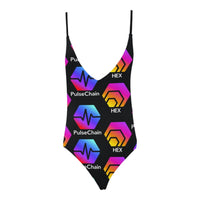 Hex Pulse TEXT Black Special Edition Women's Lacing Backless One-Piece Swimsuit - Crypto Wearz
