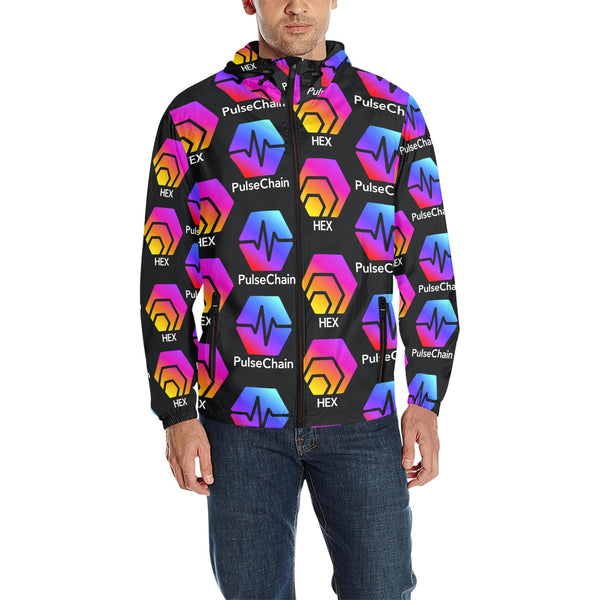 Hex Pulse TEXT Black Men's All Over Print Quilted Windbreaker