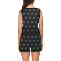 Hex Black & Grey Women's All Over Print Sleeveless Short Jumpsuit