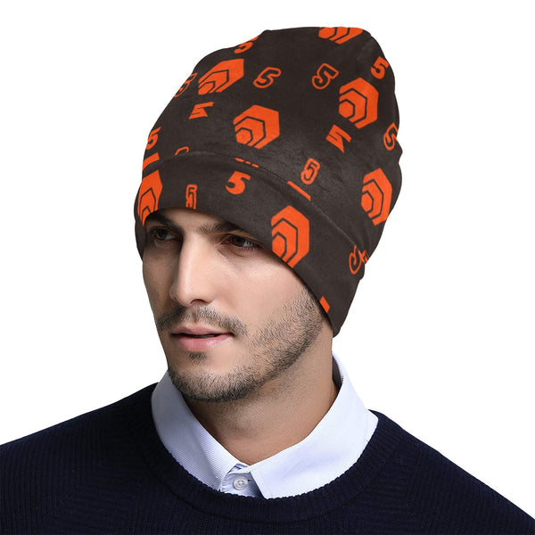 5555 Orange All Over Print Beanie for Adults