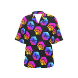 Hex Pulse Combo Black All Over Print Hawaiian Shirt for Women