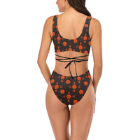 5555 Orange Cross String Bikini Set