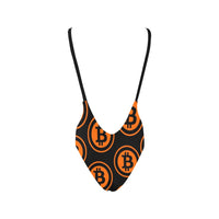 Bitcoin Black & Orange Women's Halter Straps Backless Swimsuit