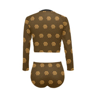 Hex Brown & Tan Women Long Sleeve Bikini Set