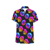 Hex Pulse Combo Black Men's All Over Print Button Down Short Sleeve Shirt