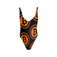 Bitcoin Black & Orange Women's Halter Straps Backless Swimsuit