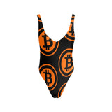 Bitcoin Black & Orange Women's Halter Straps Backless Swimsuit