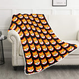 Shiba Inu Black Pom Pom Fringe Blanket 60"x80"