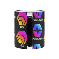 Hex Pulse TEXT Black Custom Ceramic Mug With Colored Rim and Handle (11oz)