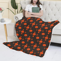 5555 Orange Pom Pom Fringe Blanket 60"x80"