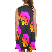 Hex Black Tapered Sleeveless Tank Dress with Pockets