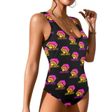 Hex Color Dot Com Black Women's Low Back One Piece Swimsuit