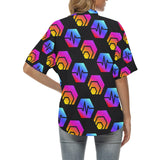 Hex Pulse Combo Black All Over Print Hawaiian Shirt for Women