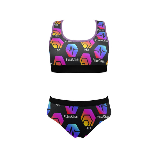 Hex Pulse TEXT Black Women's Sports Bra Yoga Set