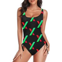 PulseX Black Drawstring Side One-Piece Swimsuit