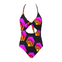 Hex Black Tapered Backless Bow Hollow Out Swimsuit