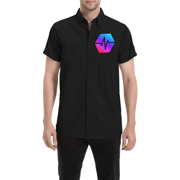 Pulse Logo Black Men's All Over Print Button Down Short Sleeve Shirt