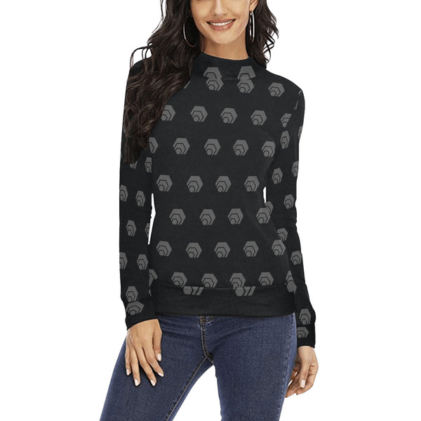 Hex Black & Grey Women's All Over Print Mock Neck Sweater