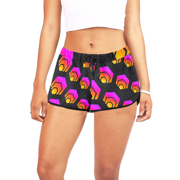 Hex Black Tapered Women's All Over Print Casual Shorts