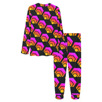 Hex Black Women's All Over Print Pajama Set with Trouser Opening