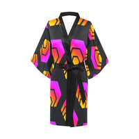 Hex Black Tapered Women's Short Kimono Robe