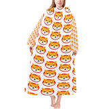 Shiba Inu Blanket Robe with Sleeves for Adults