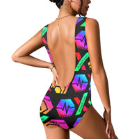 HPXdotCOM Black Women's Low Back One Piece Swimsuit