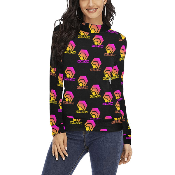 Hex Color Dot Com Black Women's All Over Print Mock Neck Sweater