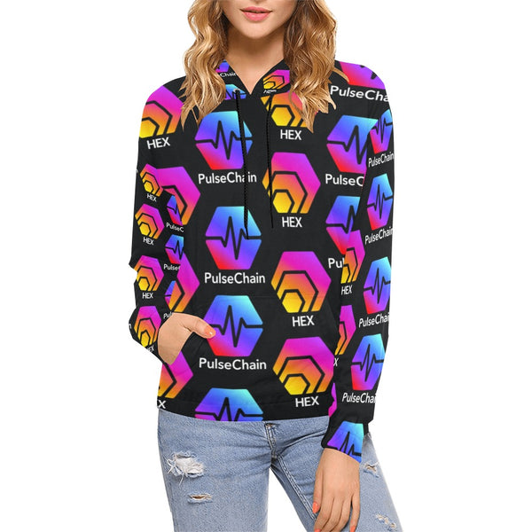 Hex Pulse TEXT Black Women's All Over Print Hoodie