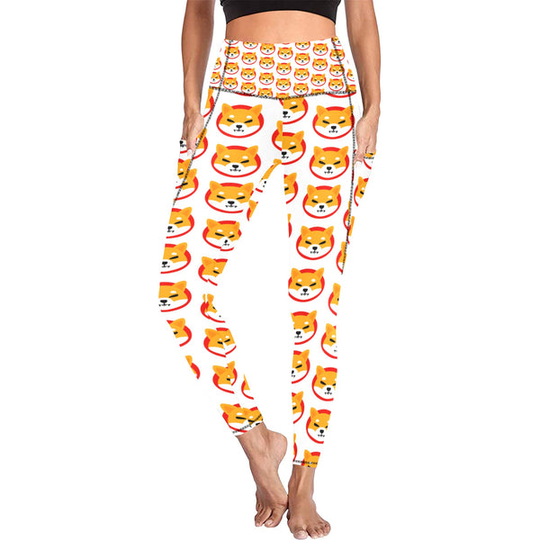 Shiba Inu All Over Print High Waist Leggings with Pockets