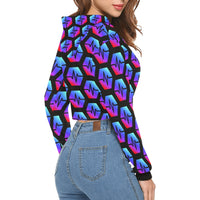 Pulse Black Women's All Over Print Cropped Hoodie