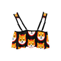 Shiba Inu Black Flounce Bikini Top