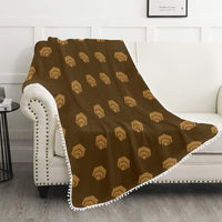 Hex Brown & Tan Pom Pom Fringe Blanket 60"x80"