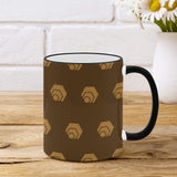 Hex Brown & Tan Custom Ceramic Mug With Colored Rim and Handle (11oz)