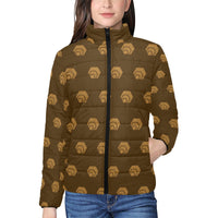 Hex Brown & Tan Women's Stand Collar Padded Lightweight Bomber Jacket