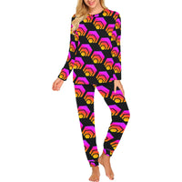 Hex Black Women's All Over Print Pajama Set with Trouser Opening