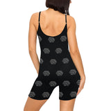 Hex Black & Grey Women's Spaghetti Strap Short Yoga Bodysuit